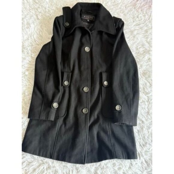 Giacca Womens Mid-Length Black Wool Blend Coat With Button Details - Picture 1 of 5
